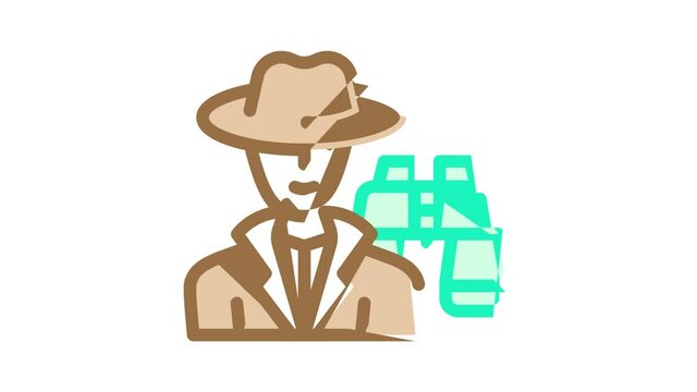 detective worker color icon animation