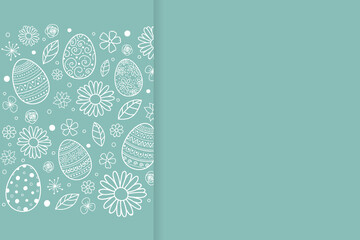 Simple Easter background with hand drawn eggs and flowers. Vector