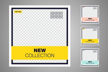 New set of editable minimal banner templates. Suitable for social media posts and web or internet ads. Vector illustration with photo college.