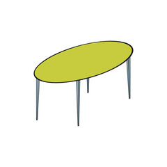 A jpeg illustration of a pistachio oval table with grey legs isolated on white background. A design element for projects and interior plans