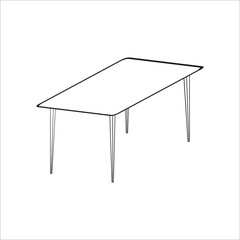 A black and white vector illustration of a square table isolated on white background. A design element for projects and interior plans, coloring book page