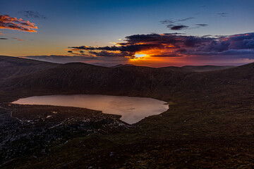 Mountains of Mourne sunset, looking over Loughshannagh and Carn mountain from Doan. Mournes area of outstanding natural beauty, County Down, Northern Ireland
