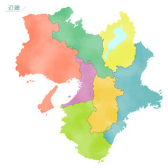 カラフルな水彩風の日本地図　近畿地方