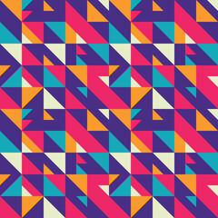 Abstract geometric vector background design. Graphic pattern seamless. Decorative mosaic ornament. Bright vibrant colors. Triangle shapes.