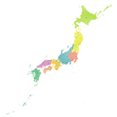 カラフルな水彩風の日本地図