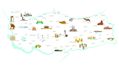 Turkey's historical and touristic places. Vector images. 