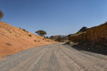 Fototapeta na wymiar Road between mountains and desert
