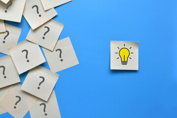 A lot of questions and a burning light on the stickers. Finding answers to questions and solving problems