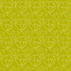 flower buds contour seamless pattern botanical illustration heads of flowers on a contrasting background