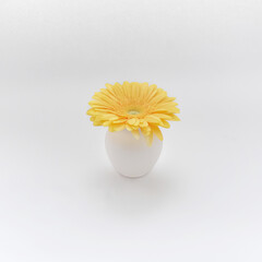 beautiful yellow flower in a white matte vase