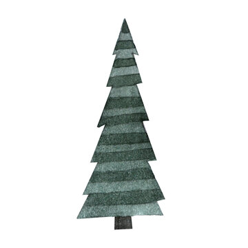 watercolor green christmas tree on white background