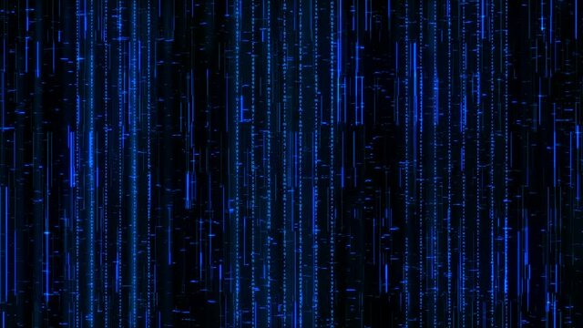 Blue background of matrix with binary code. Animation. Set of binary code in matrix space. Matrix software in form of binary code. Code from zero and one in matrix
