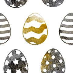 watercolor seamless pattern with easter eggs on white background