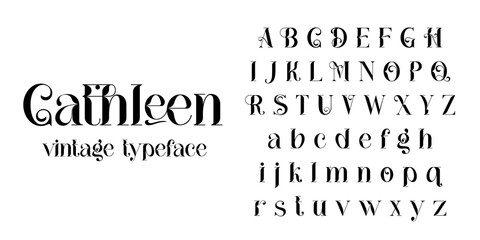 Vintage decorative font - Cathleen. Retro typerface. Elegance serif alphabet. Vector font for label, branding, tags, t-shirt, alcohol bottle.