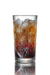 Iced tea drink in glass isolated on white background. Copy space