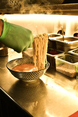 noodles for ramen and tom yum soup, in a plate