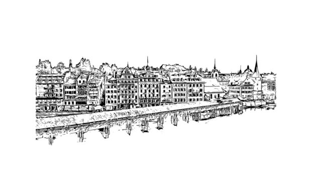 black and white city bridge scene clip art preview