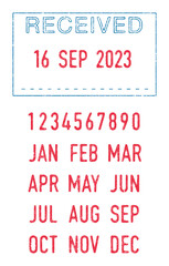 Vector illustration of the Received seal with the editable dates (day, month and year) in ink stamps