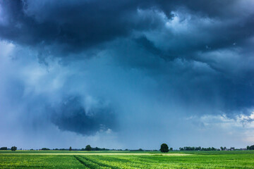 Supercell storm clouds with hail and intence winds