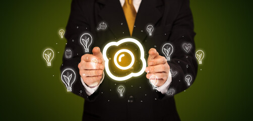 Hand holding food related icons