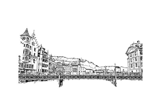 black and white city bridge landscape drawing clip art preview