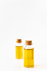 Oil in glass bottles. The use of oil as an additional treatment, aromatherapy.