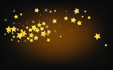 Golden Shiny Stars Vector Brown Background.