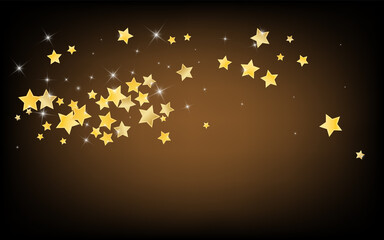 Golden Shiny Stars Vector Brown Background.