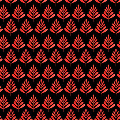Red spruce on black backround seamless pattern