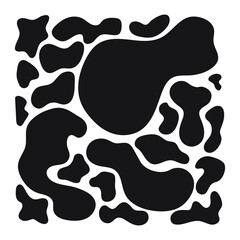 Cow skin texture, black and white spot repeated seamless pattern. Animal print dalmatian dog stains. Vector.