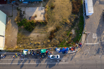 Aerial images of homeless camps in Sacramento.