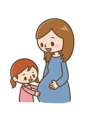 妊婦の女性と女の子のイラスト