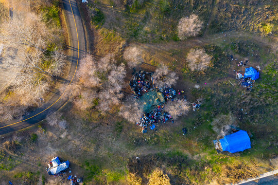 Aerial images of homeless camps in Sacramento.