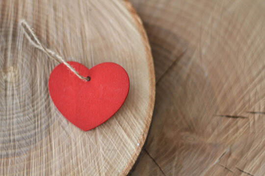 Red Heart on Wood Background. Valentine day. I love you. Wedding decoration