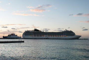 Fototapeta na wymiar Cozumel Island Cruise Ship At Dusk