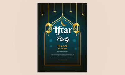 simple minimal Iftar party  invitation flyer poster template design with islamic Ramadan Kareem Muslim feast eid Mubarak background