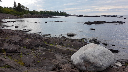 White Stone on the rocky coastline of the Lake Superior