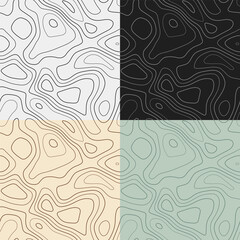 Topography patterns. Seamless elevation map tiles. Astonishing isoline background. Powerful tileable patterns. Vector illustration.