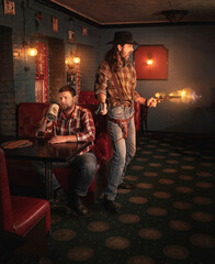 Obraz premium Cowboy at the bar. Emotional photos.