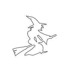 Witch on a broom vector line icon in flat