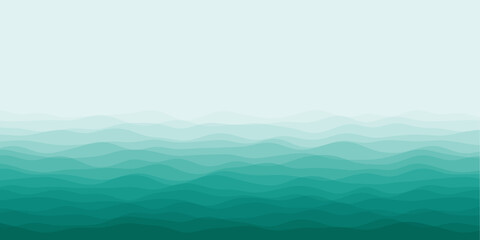 Abstract waves cover. Horizontal background with curves in teal colors. Beautiful vector illustration.