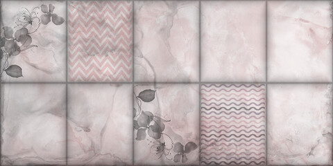 pink patterned background on gray marble floor