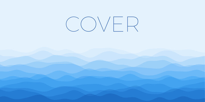 Abstract waves cover. Horizontal background with curves in blue colors. Elegant vector illustration.