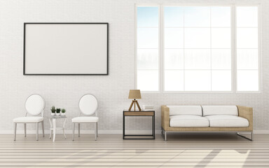 White wall and wood floor in living room.Common space with background. -3d rendering