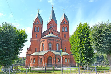 Fototapeta na wymiar View of the Orthodox Church of the Archangel Michael (former Protestant reform church of Insterburg, 1890). Chernyakhovsk, Kaliningrad region