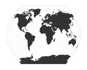 Map of The World. Ginzburg VIII projection. Globe with latitude and longitude net. World map on meridians and parallels background. Vector illustration.
