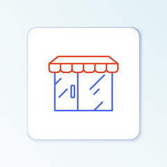Line Shopping building or market store icon isolated on white background. Shop construction. Colorful outline concept. Vector
