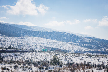 winter landscape with mountains and snow