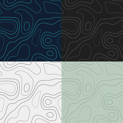 Topography patterns. Seamless elevation map tiles. Awesome isoline background. Beautiful tileable patterns. Vector illustration.