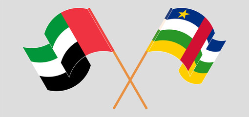 Fototapeta na wymiar Crossed flags of the United Arab Emirates and Central African Republic. Official colors. Correct proportion